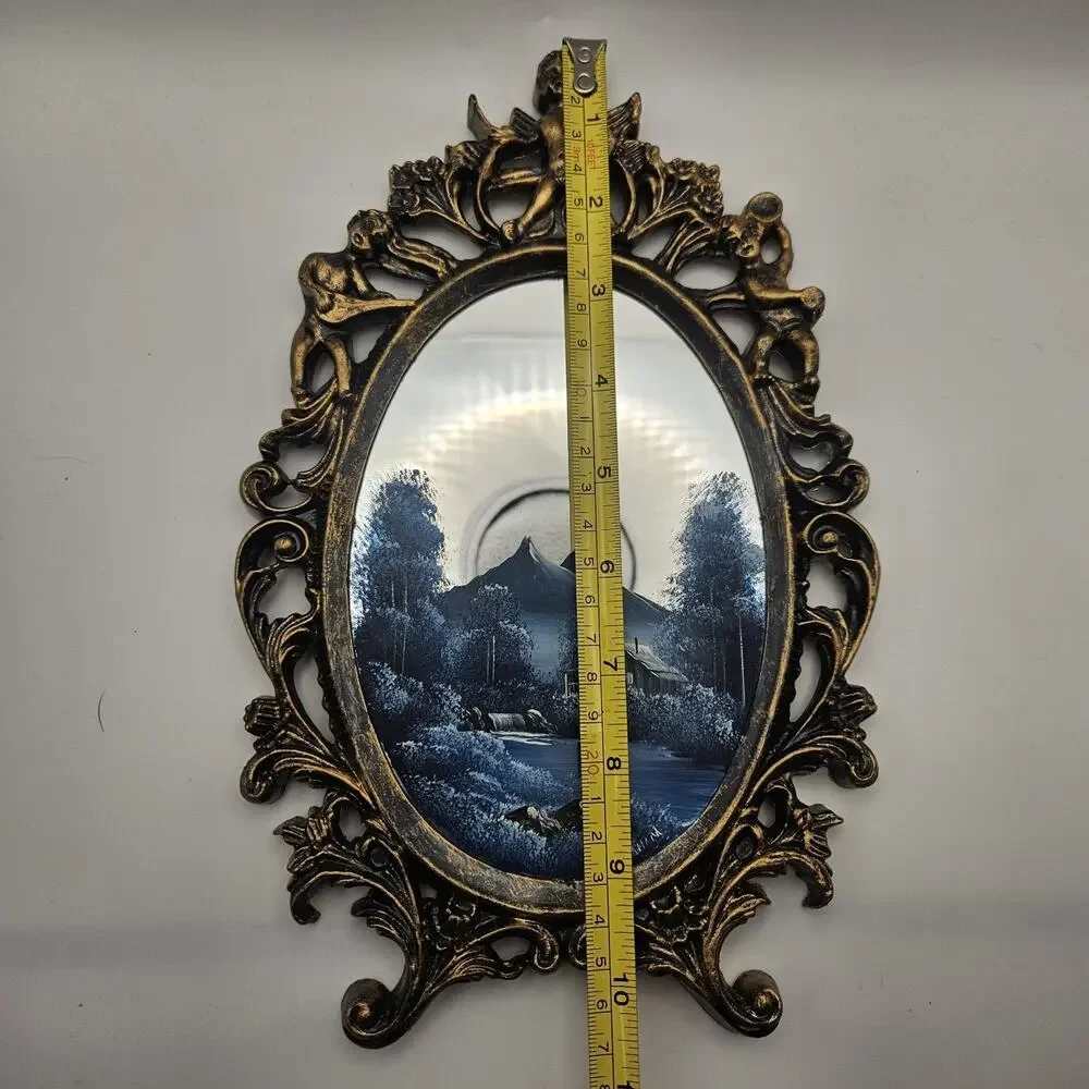 Vintage Hand Painted Mirror Mountain Cabin Creek Scene Signed J Graham
